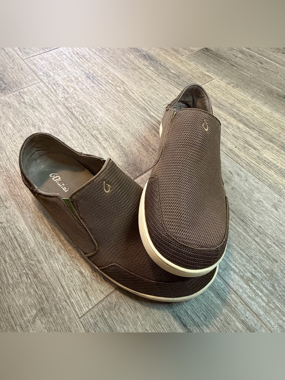 OluKai Nohea Mesh Slip On Shoes Mens 14 Mustang Brown Lime Comfort Loafers EU47